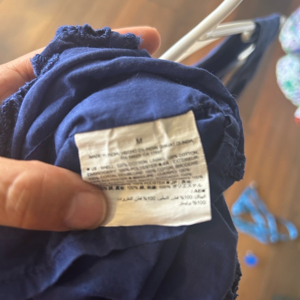 Old Navy Sleeveless Button Down Deep Blue Midi Dress with Eyelet Hem Size M - Picture 5 of 7